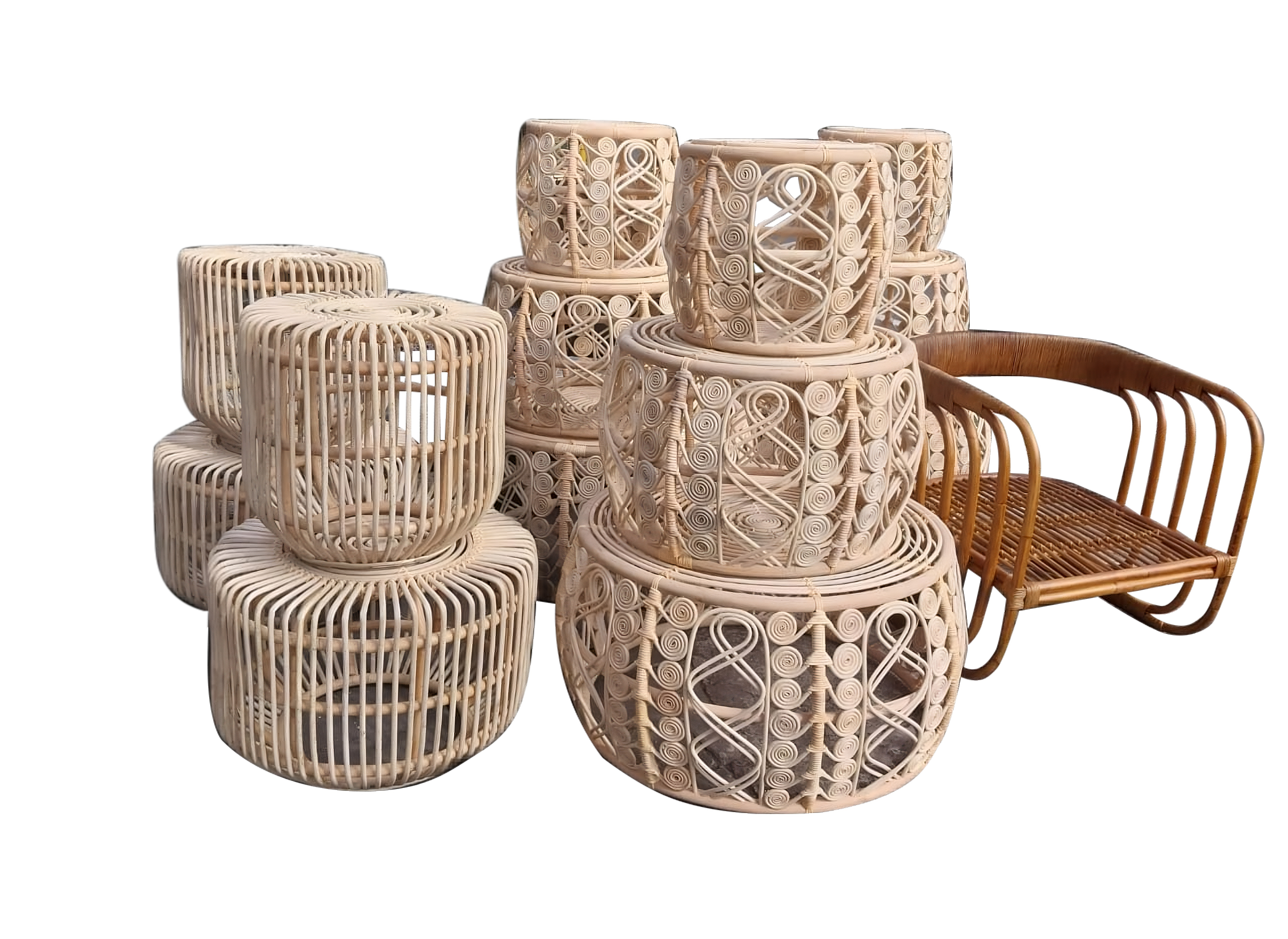 A collection of stylish and comfortable wooden furniture including chairs and tables
